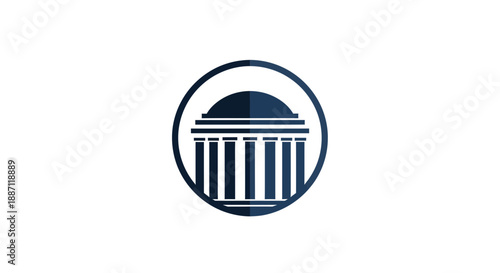 Architectural Design Emblem of A Circular Dome and Pillar Structure Abstractly Presented