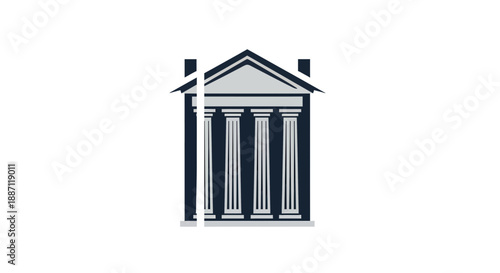 Architectural Design: Greek Columns In An Elegant Building Structure On White Background
