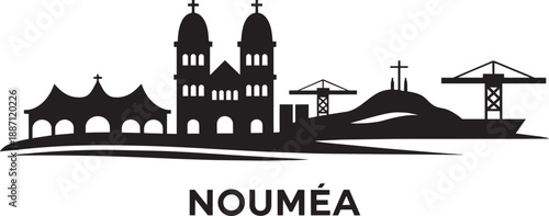 Noumea skyline silhouette with french colonial architecture and harbor cranes in new caledonia