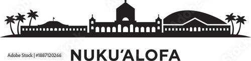 Nukualofa city silhouette with royal palace and tropical palm trees vector landmark illustration