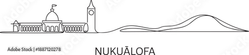 Nukualofa city skyline continuous line drawing showing famous architecture of tonga capital