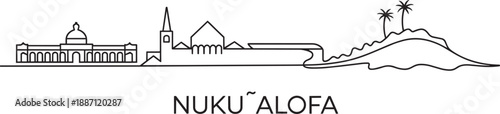 Nukualofa skyline line art vector illustration of tonga capital city landmarks minimalist art
