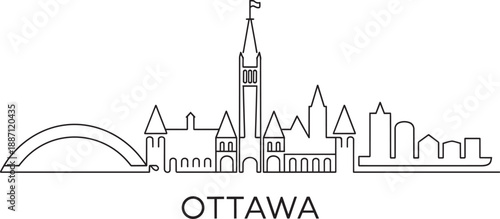 Ottawa canada city skyline vector illustration, linear style, line art concept, simple city background, minimal silhouette