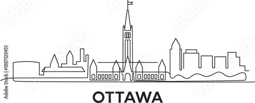 Ottawa canada city skyline vector illustration, linear style, line art concept, simple city background, minimal silhouette