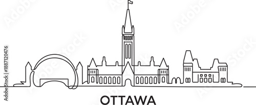 Ottawa canada city skyline vector illustration, linear style, line art concept, simple city background, minimal silhouette