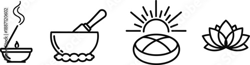 Collection of spa singing bowls and meditation icons [