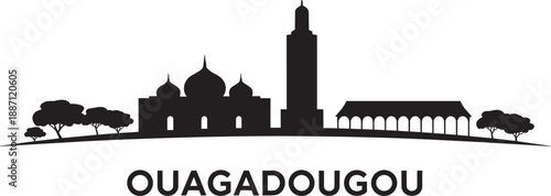 Ouagadougou skyline silhouette vector with mosque and traditional west african architecture art