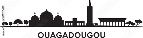 Ouagadougou skyline silhouette with mosque and modern buildings on transparent background