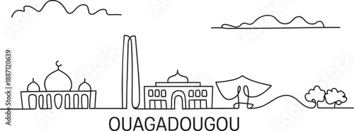Ouagadougou skyline vector line art showing burkina faso capital city landmarks and monuments
