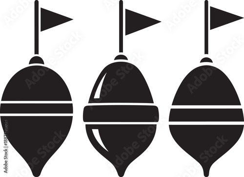 Fishing floats with flags on white background