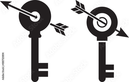 Key with arrow hitting target, concept