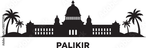 Palikir island architecture and palm trees, Federated States of Micronesia skyline silhouette