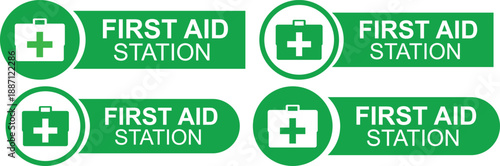 First Aid Station Directional Safety Sign with Medical Cross and Emergency Kit Icon