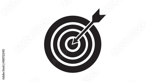 Black and white dart hitting target center isolated on transparent background