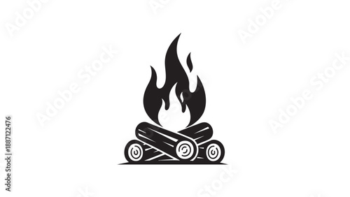 Campfire burning on stacked firewood logs isolated on transparent background