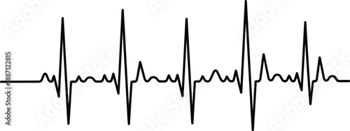 Black ECG heartbeat waveform graphic resembling cardiogram monitor signal, symbolizing cardiac rhythm, medical diagnostics, health monitoring and modern healthcare illustration clinical medical design