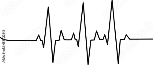 Black heartbeat line graphic resembling ECG cardiogram monitor signal, symbolizing medical diagnostics, cardiac rhythm, health monitoring and modern healthcare illustration concept