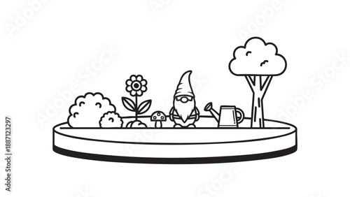 Cute cartoon gnome relaxing in a hot bath with rubber duck and flowers