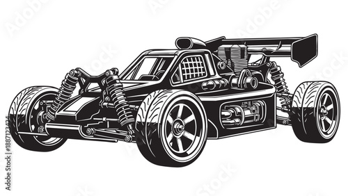 Detailed illustration of a high performance drag racing car chassis