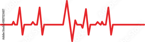Red ECG heartbeat line graphic resembling cardiogram monitor waveform, symbolizing cardiac rhythm, medical diagnostics, health monitoring and modern healthcare illustration for medical clinical design