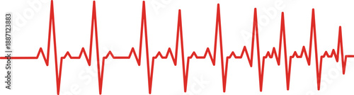 Red ECG heartbeat waveform graphic resembling cardiogram monitor signal, rhythm, health monitoring, medical diagnostics and modern healthcare illustration for clinical medical design