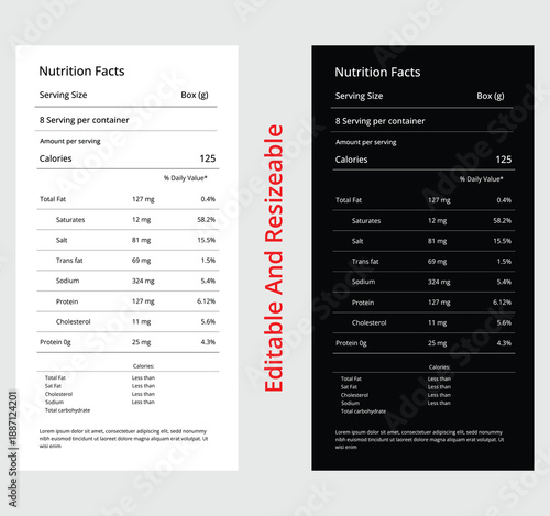 Black and White Nutrition Facts Label Vector – Editable Food Info Design for Packaging & Product Use