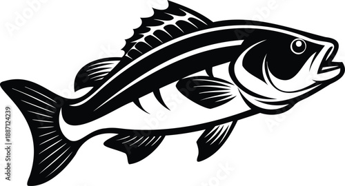 Bass fish silhouette, jumping bass vector, freshwater fish art, fishing icon, aquatic animal graphic