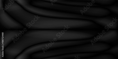 Abstract. Black silk satin texture background. Curtain, drapery. Beautiful soft folds on the fabric. Elegant luxury background with space for design.