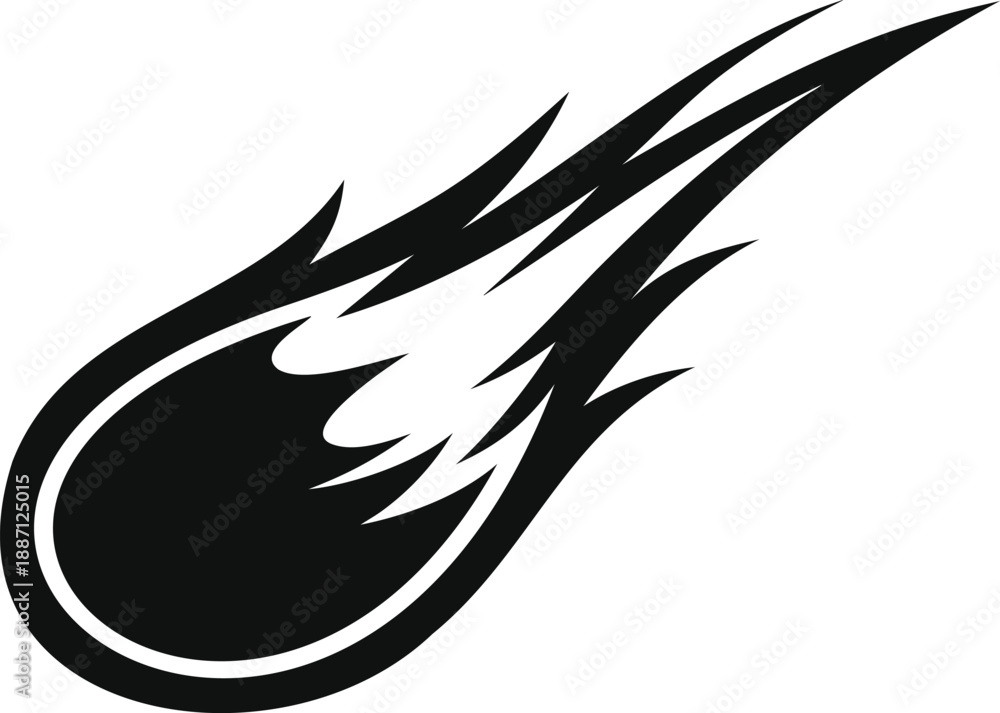 Fototapeta premium Comet icon, shooting star silhouette, celestial object vector, space theme graphic, astronomy clip art