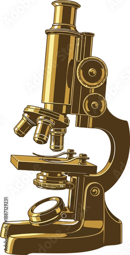 Golden microscope silhouette on white background