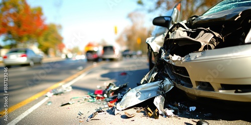 Car accident scene on a busy road causing delays and injuries