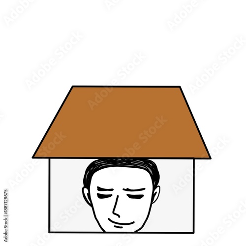 Peaceful man at home minimal illustration.