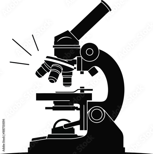 Silhouette of a microscope with explosion effect