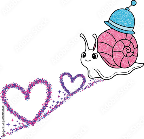 Adorable Cartoon Snail Hat with Glitter Heart Trail Magic Love Idea for Children and Valentine's Day Design