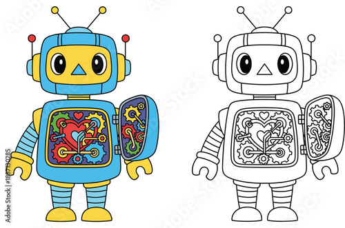 Funny Mechanical Toy for Children's Science and Valentine's Day Design Adorable Cartoon Robot Character with Heart and Gears