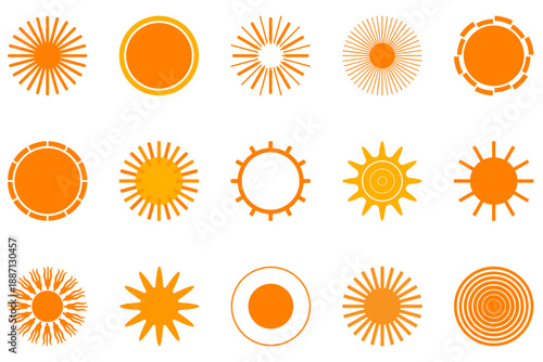 Modern abstract sun icon set with geometric sunburst shapes illustration