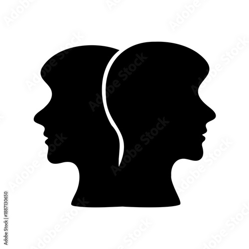 Silhouettes of two faces facing each other Vector, illustration