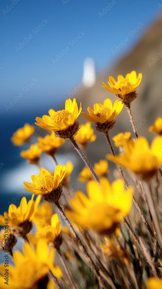 Fototapeta premium Vibrant superbloom near Big Sur lighthouse by the ocean