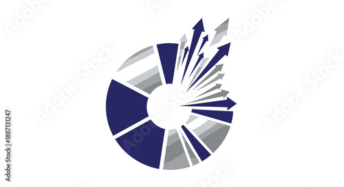Business Growth Pie Chart With Arrows Showing Financial Progress And Expansion