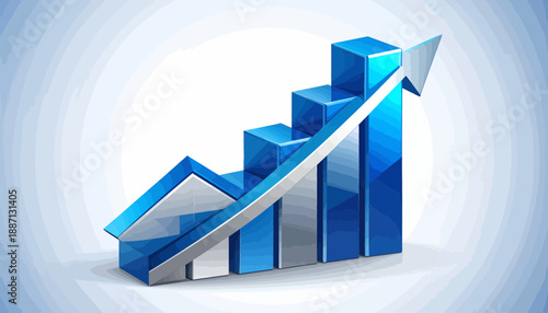 Ascending Financial Future Demonstrates Growth with Blue Bar Chart And Rising Arrow