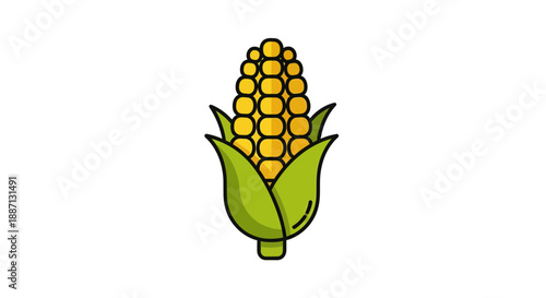 Cartoon Corn Illustration Showing Beautiful Details in a Fresh and Vibrant Stalk