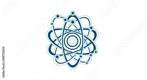 Atomic Illustration, Depicting Structure And Connection, Resembling Nucleus And Orbitals