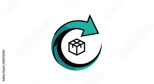 Circular Arrow Symbol Around Box Represents Process, Data Flow, and Concept of Recycling