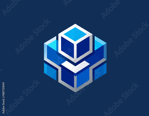 Blue Geometric Composition With Cubes For Technological Or Corporate Identity Design