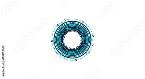 Circular Futuristic Technology Design with Blue and White Details on Isolated White Background