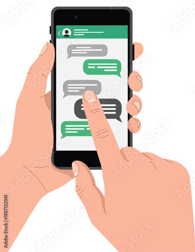 Hand holding smartphone with messaging app on screen