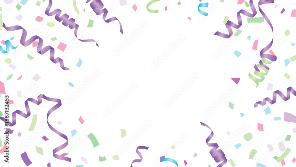 Fototapeta premium Confetti and streamers on transparent background