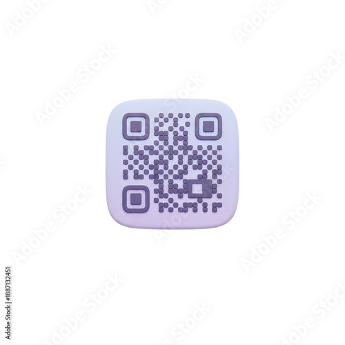 A square-shaped qr code icon with rounded corners and a light purple gradient background containing a qr code pattern in dark purple hue on transparent background