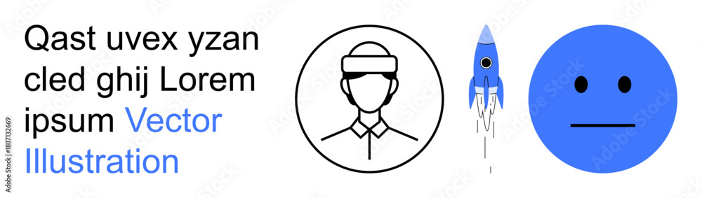 Fototapeta premium Technology, space exploration, facial recognition, emotions, communication, creativity. a head outline, a rocket and a blue emotion face. Technology and space exploration concept