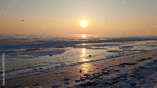 Sea smoke at sunrise on the Baltic Sea